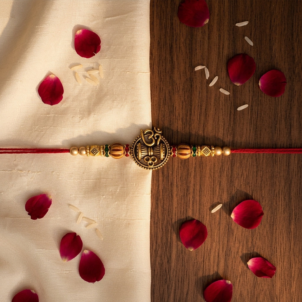 Traditional Mahadev Damru and Om Motif Bhaiya Bhabhi Rakhi