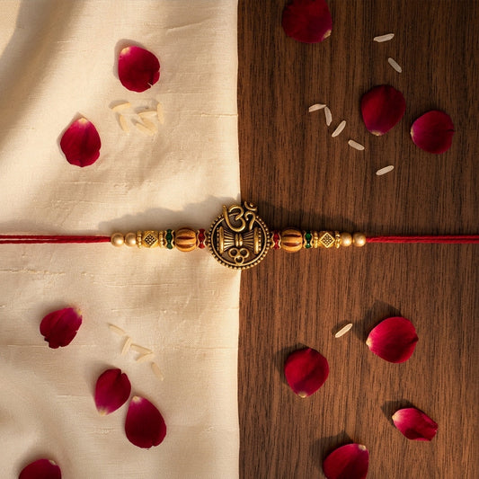 Traditional Mahadev Damru and Om Motif Bhaiya Bhabhi Rakhi
