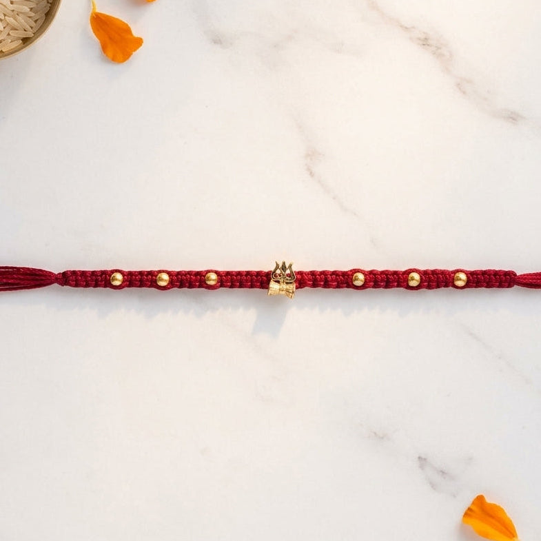 2 PCTraditional Trishul and Damru Macrame Rakhi