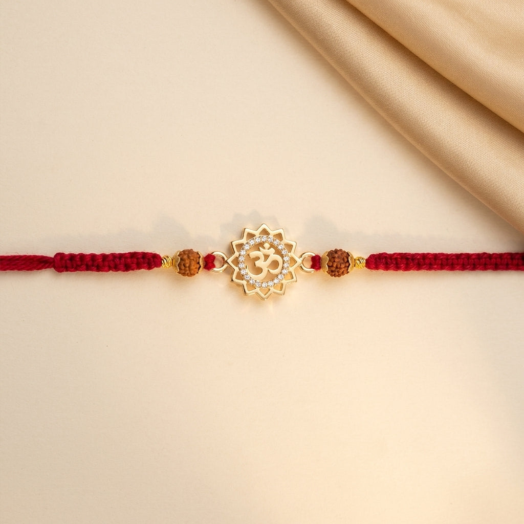Premium Gold Tone Sunburst Om Rakhi