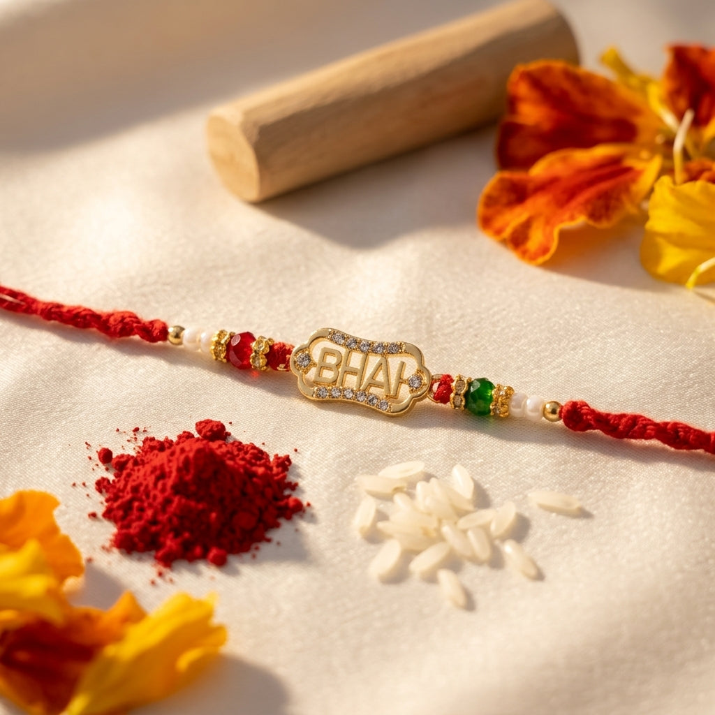 "Bhai" Gold-Tone Stone-Studded Rakhi