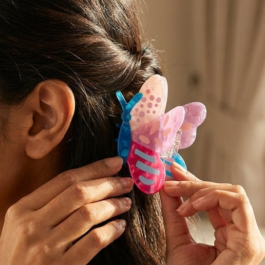 Multicolor Patterned Butterfly Cellulose Hair Claw