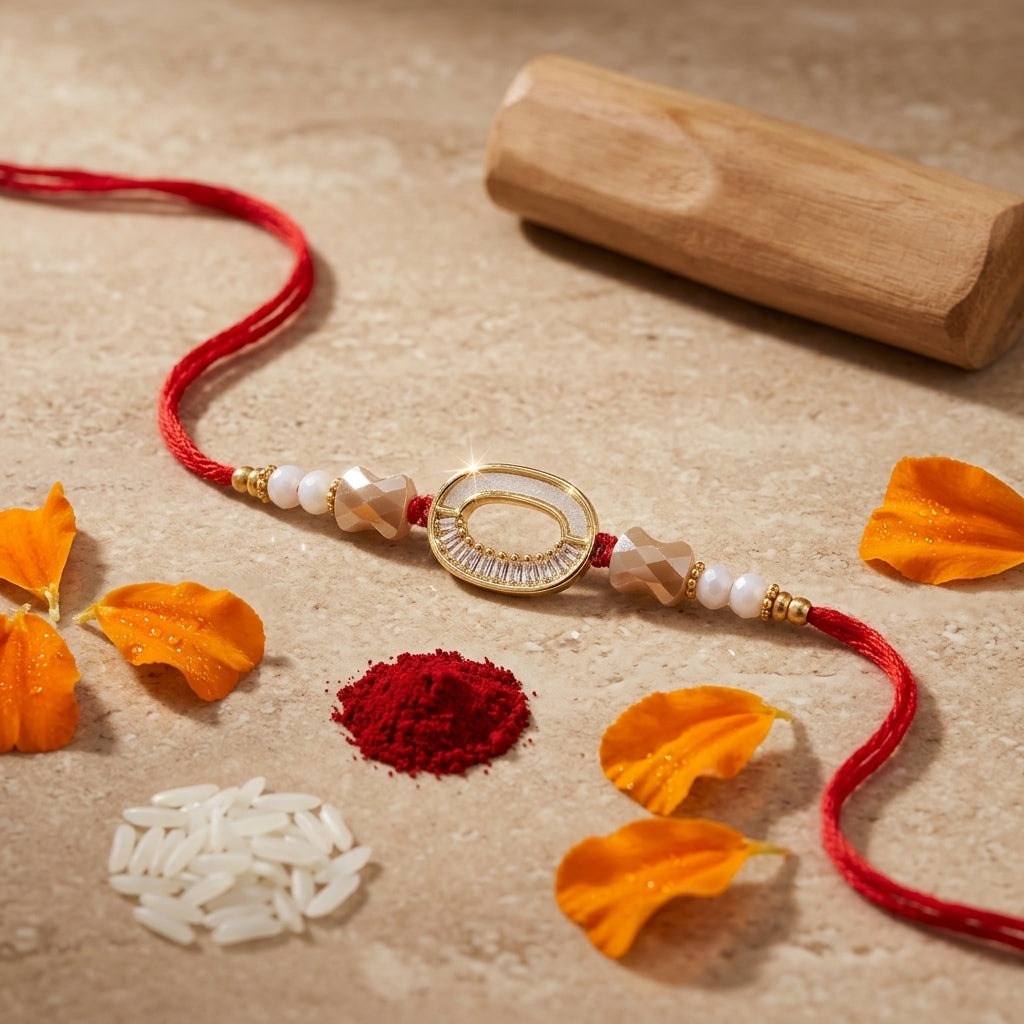 Oval Crystal Embellished Rakhi