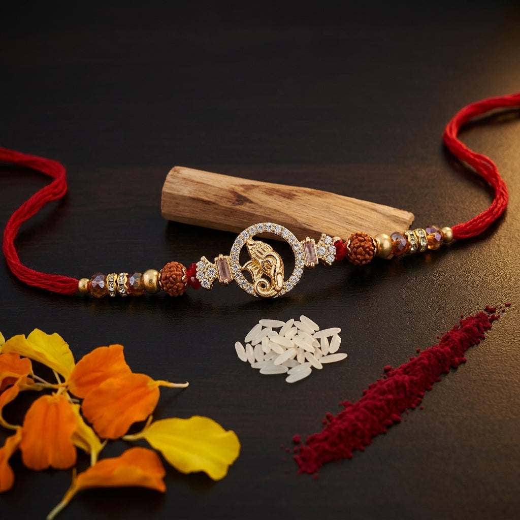 Ornate Ganesha Crystal Rakhi
