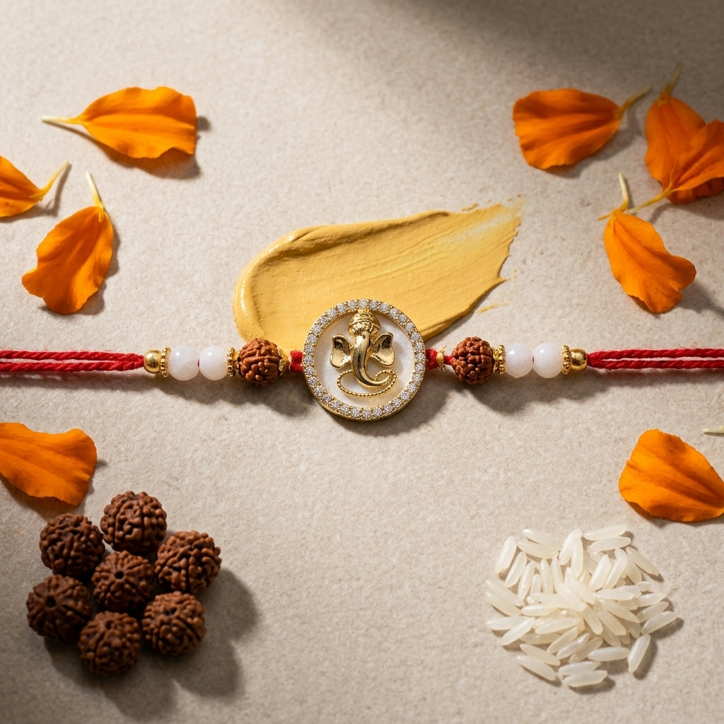 Ganesha Stone Gold-Tone Rakhi