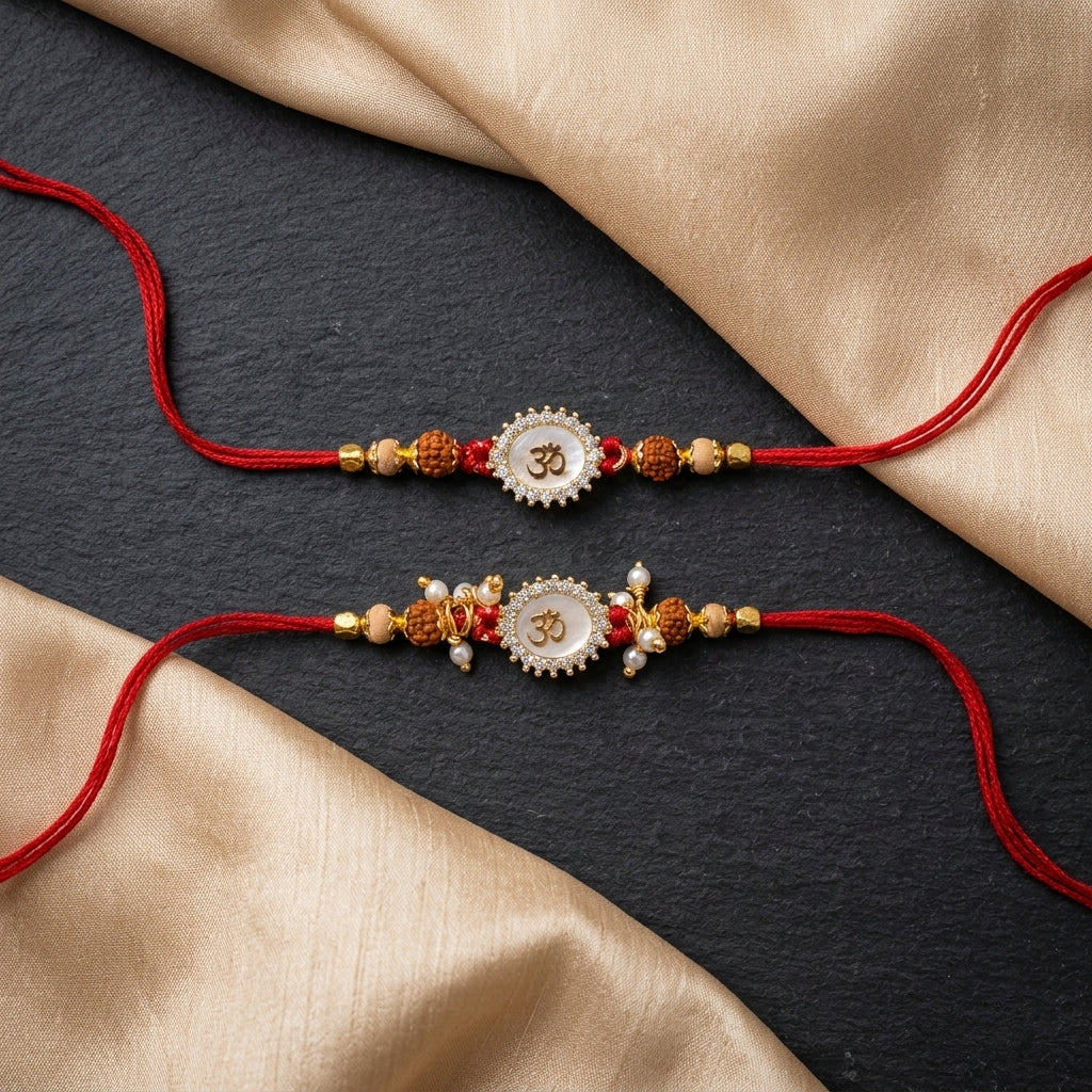 Om Mother of Pearl Bhai BHabhi Rakhi Duo