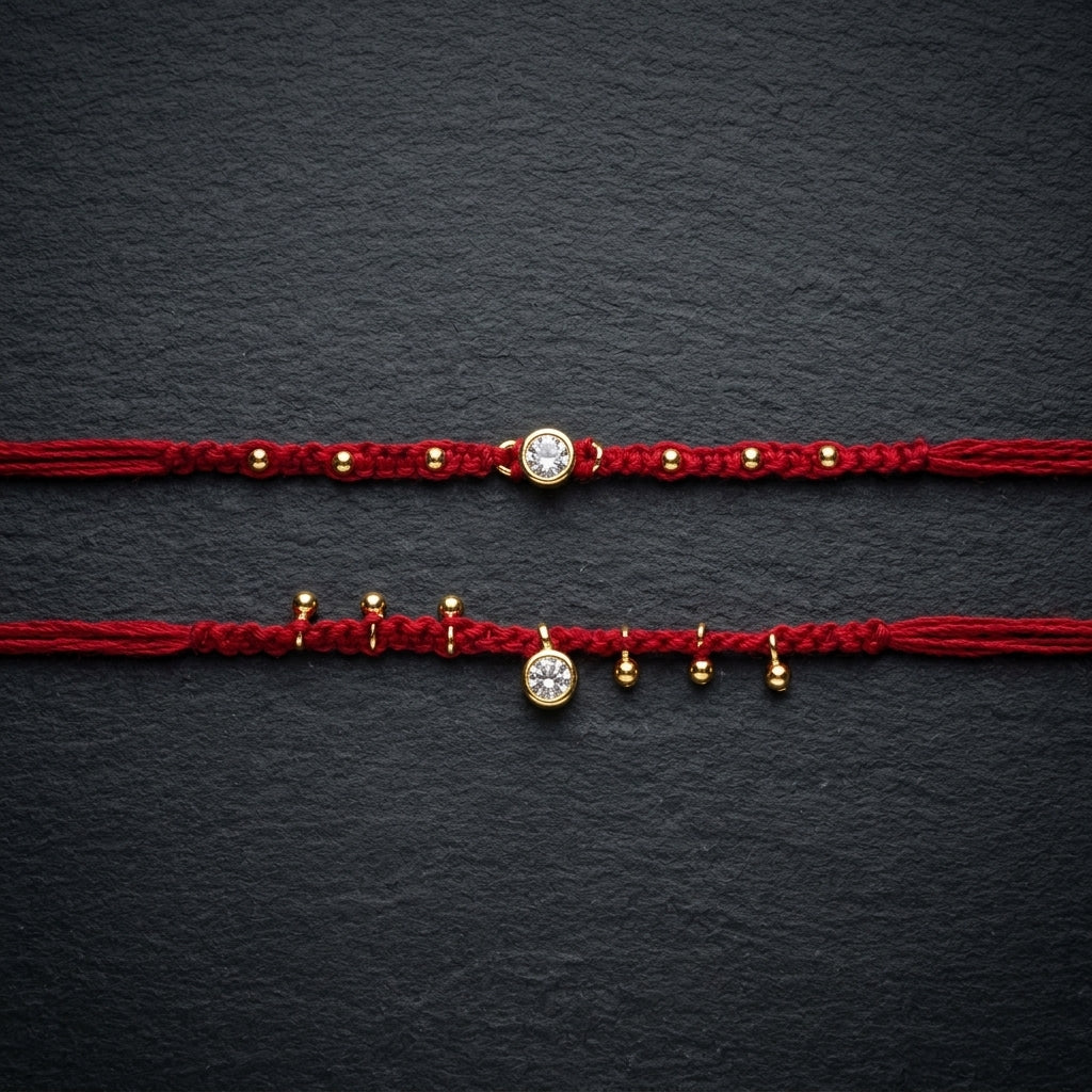 Minimalist Crystal and Gold-Tone Bhai Bhabhi Rakhi Duo