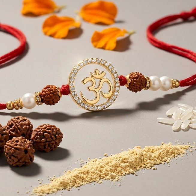 Om Crystal-Bordered Rakhi