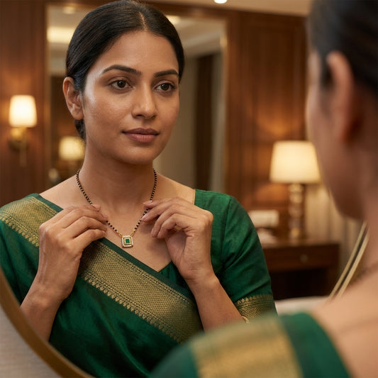 Emerald Pearl Square Pendant Mangalsutra for Women