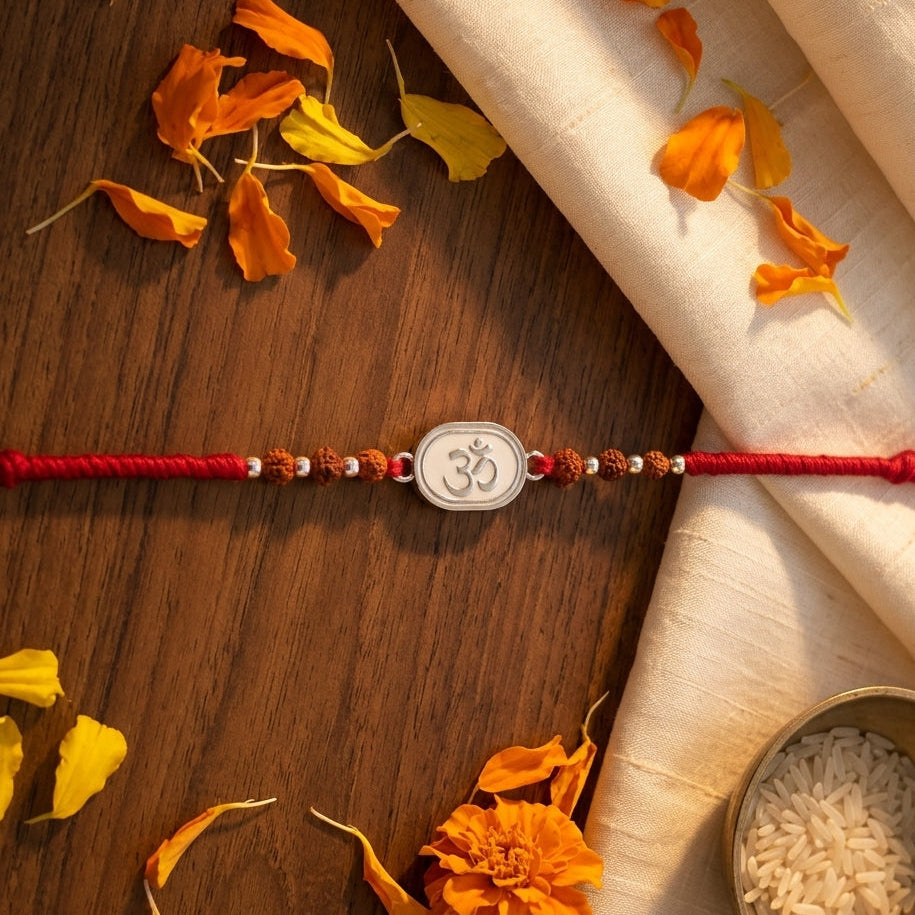 Rudraksha Om Silver-Tone Rakhi