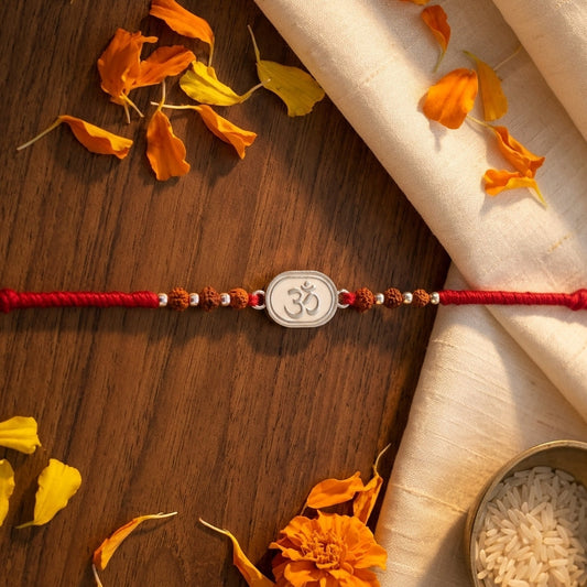 Rudraksha Om Silver-Tone Rakhi