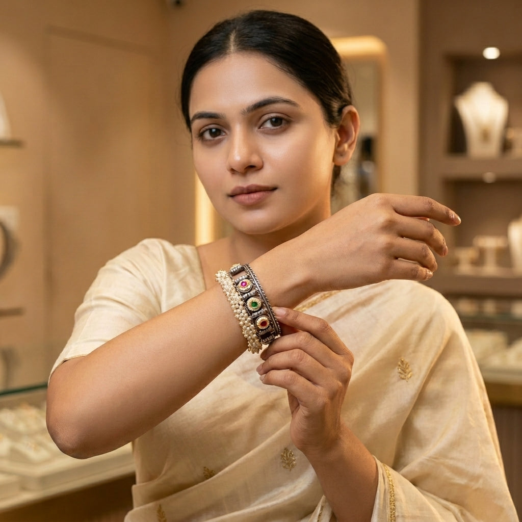 Pearl & Gemstone German Silver Cuff