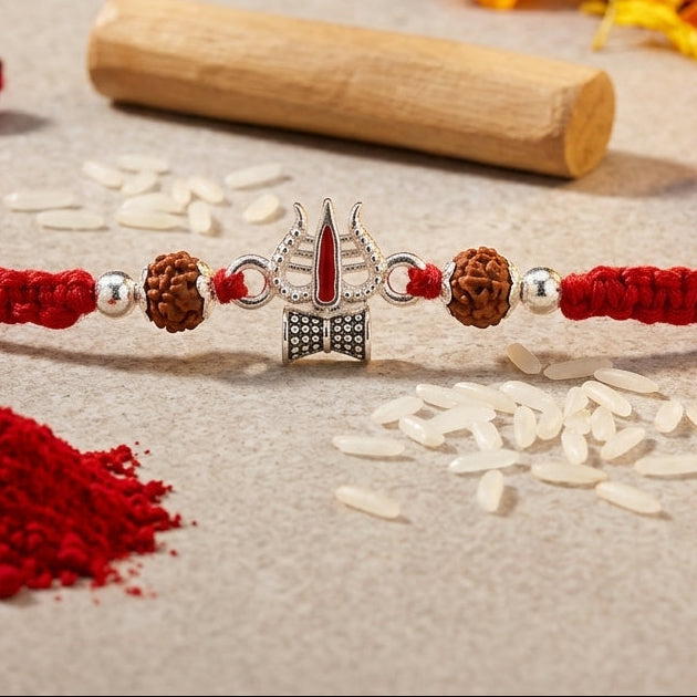 German Silver Trishul Rakhi