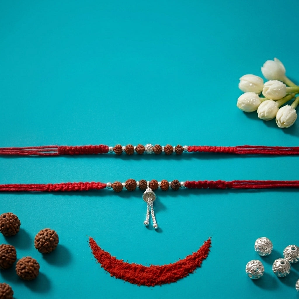 Traditional German Silver Bhaiya Bhabhi Rakhi Set