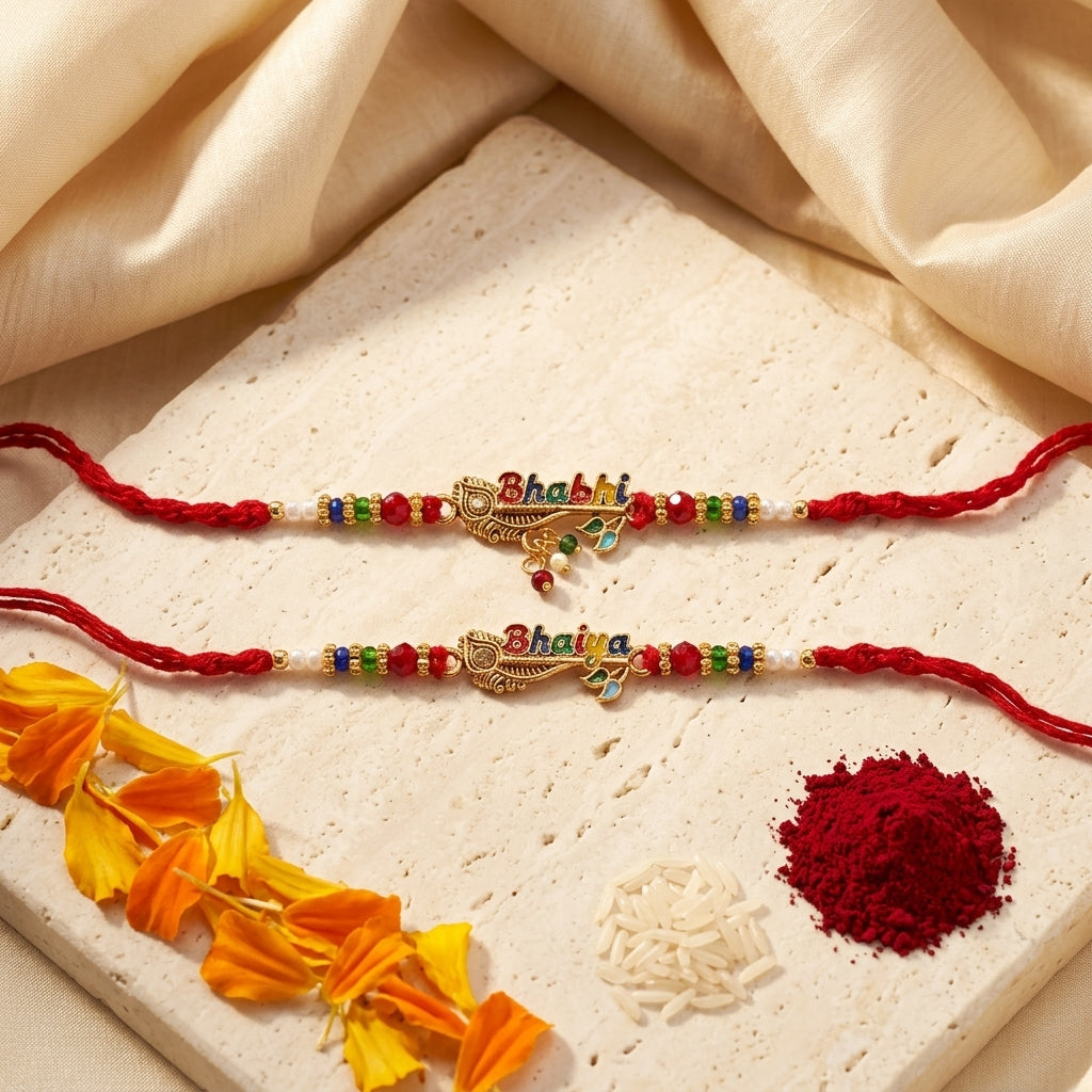 Elegant "Bhaiya-Bhabhi" Designer Rakhi Couple Set