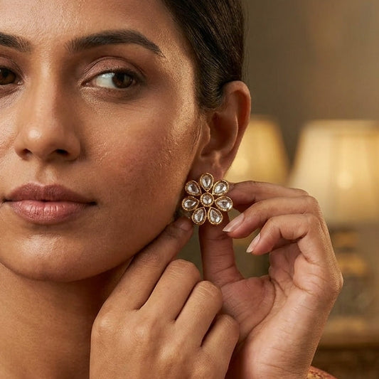 Elegant Floral Kundan Stud Earrings