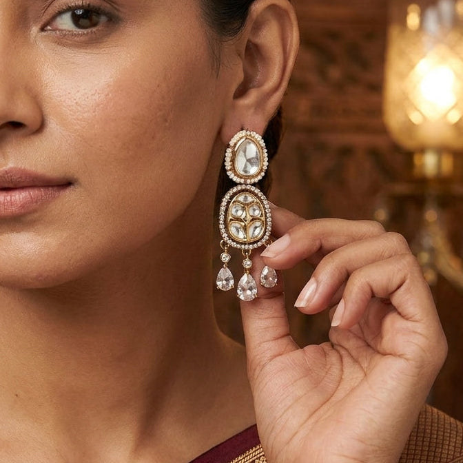 Regal Polki Chandbali Kundan Earrings