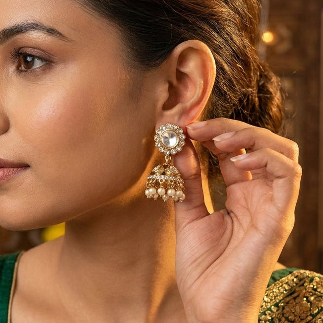 Radiant Kundan and Pearl Jhumka Earrings