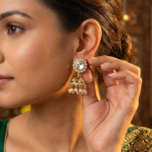 Radiant Kundan and Pearl Jhumka Earrings
