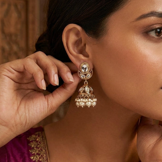 Elegant Kundan & Pearl Jhumka Earrings