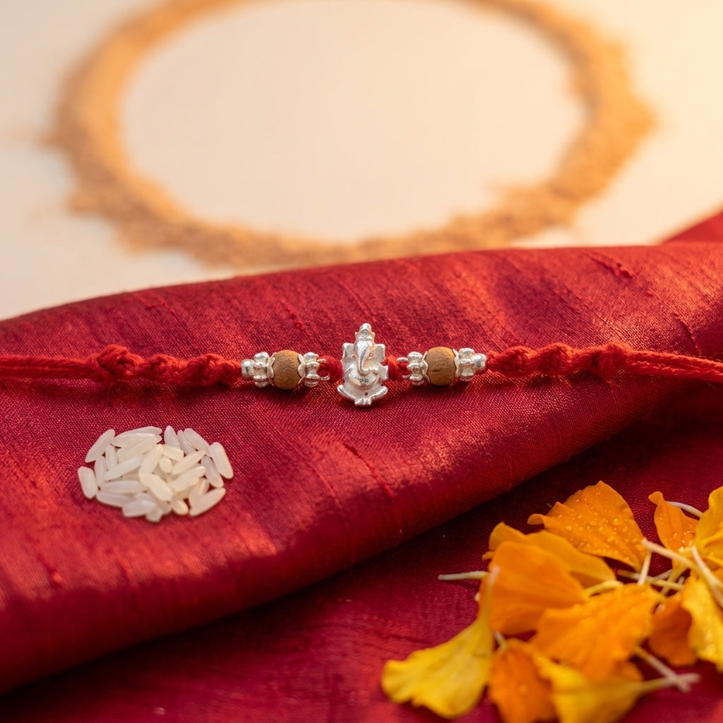 Divine Silver Tone Ganesha Rakhi