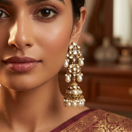 Regal Layered Kundan Jhumka Earrings