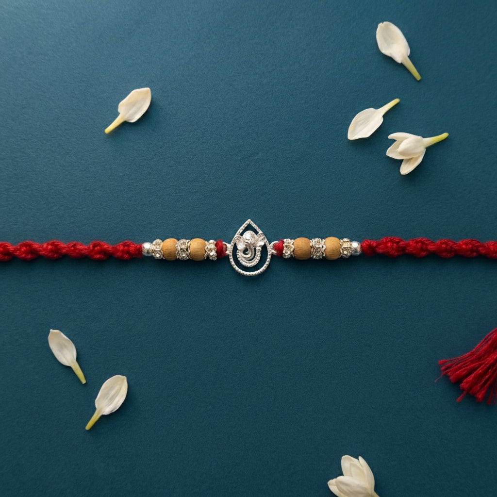 Teardrop Ganesha Silver-Tone Rakhi