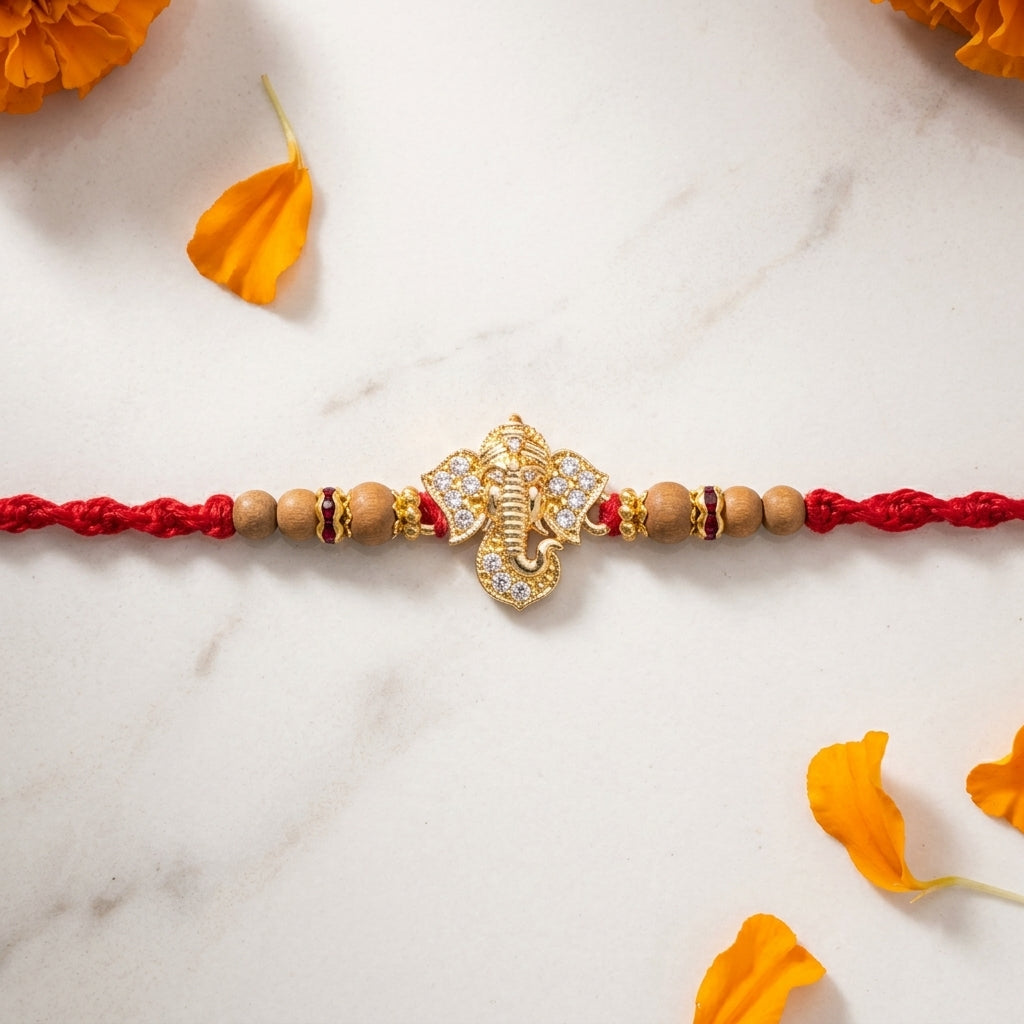 Divine Ganesha Stone-Studded Rakhi