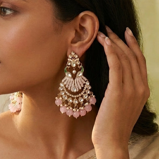 Royal Kundan Peacock Chandbali Earrings