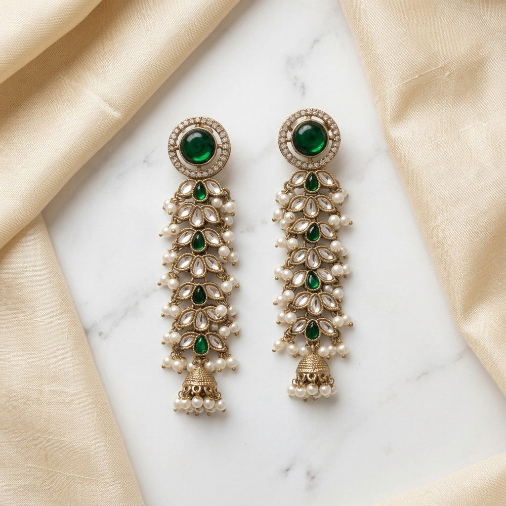Regal Kundan & Pearl Long Earrings