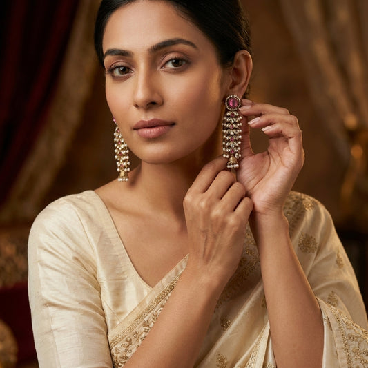 Regal Kundan & Pearl Long Earrings