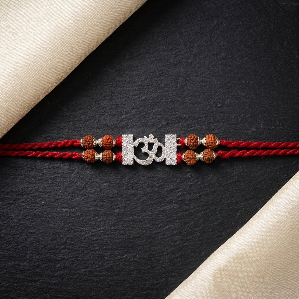 Divine Om Silver Tone Designer Rakhi