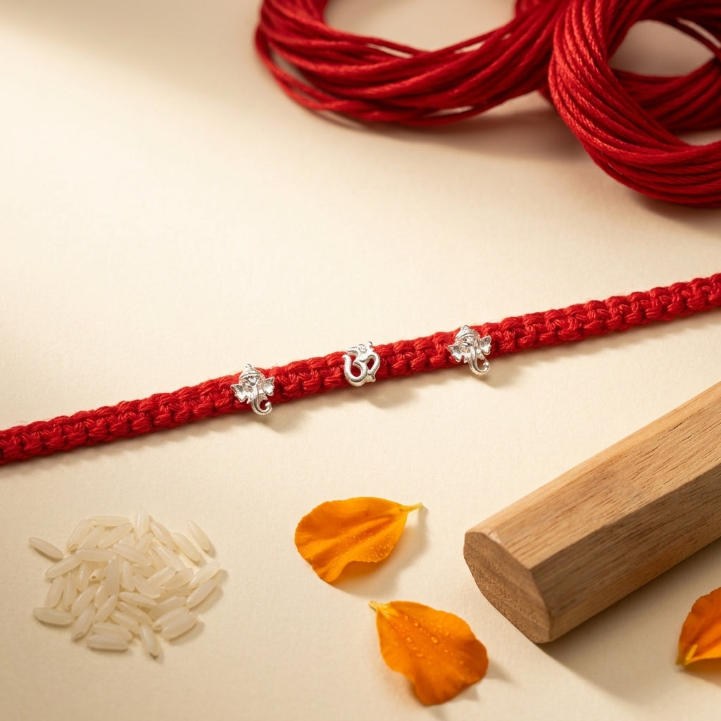 2 PC Ganesha & Om Silver-Tone Rakhi