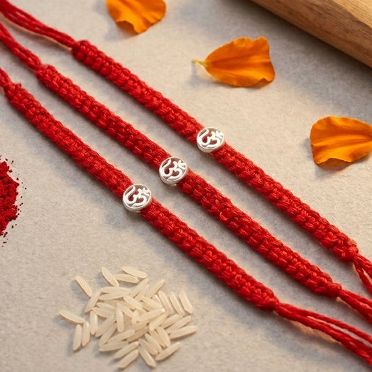 3 PC Om Silver-Tone Artisan Rakhi