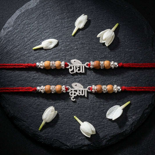 Radha-Krishna Silver-Tone Bhai Bhabhi Rakhi