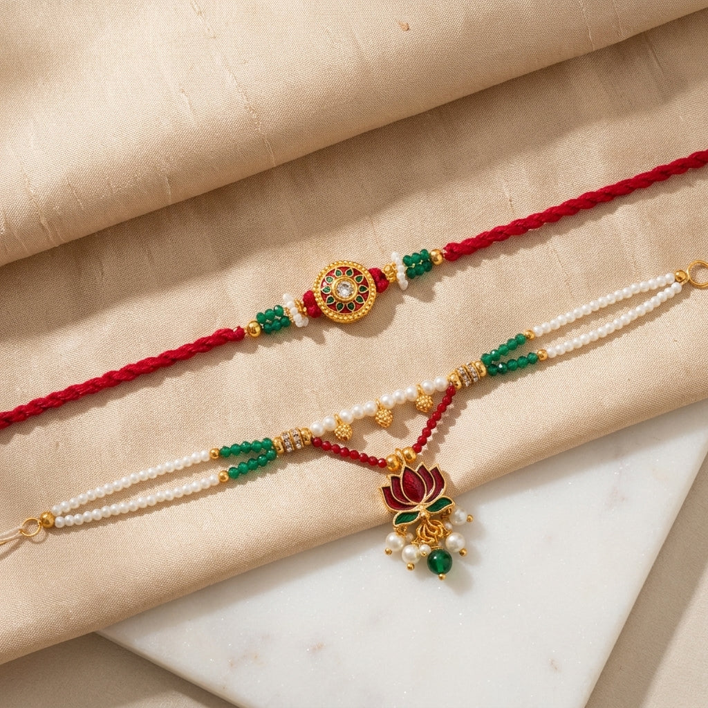 Lotus & Traditional Chakra Bhai Bhabhi Rakhi