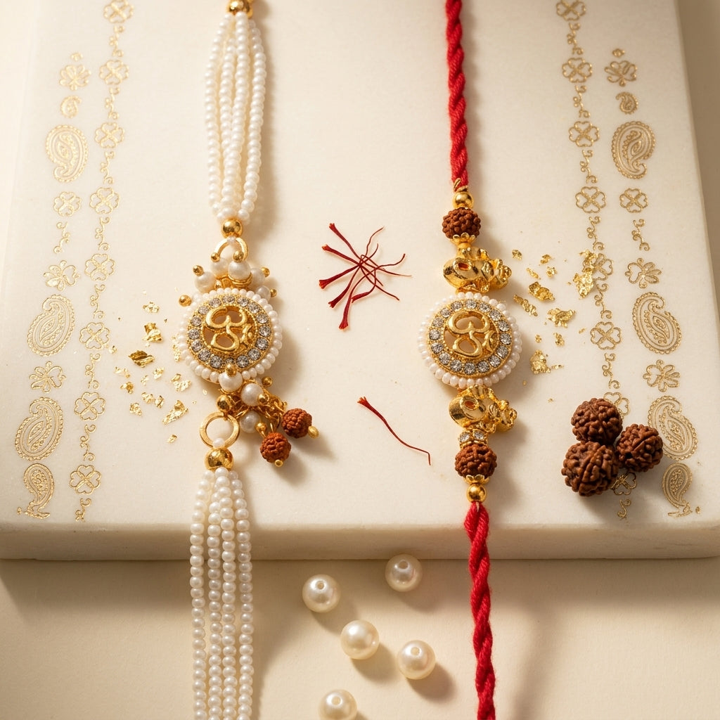 Pearl & Rudraksha Om Bhai Bhabhi Rakhi