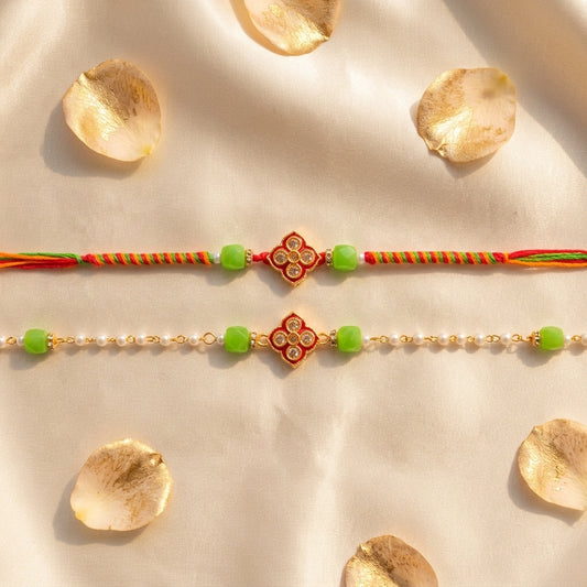 Heritage Gold-Tone Bhai Bhabhi Rakhi Bracelet Duo