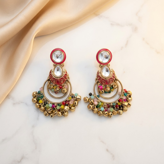Statement Kundan & Enamel Ghungroo Chandbalis | Lady Zone