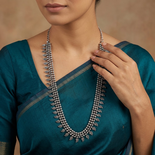 Oxidized Multi-Strand Beaded Long Necklace | Lady Zone