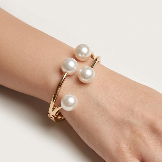 Gold-Tone Adjustable Pearl Cuff Bangle | Lady Zone