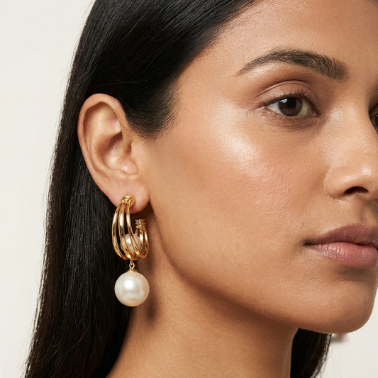Baroque Multi-Pearl Open Hoop & Drop Statement Earrings | Lady Zone