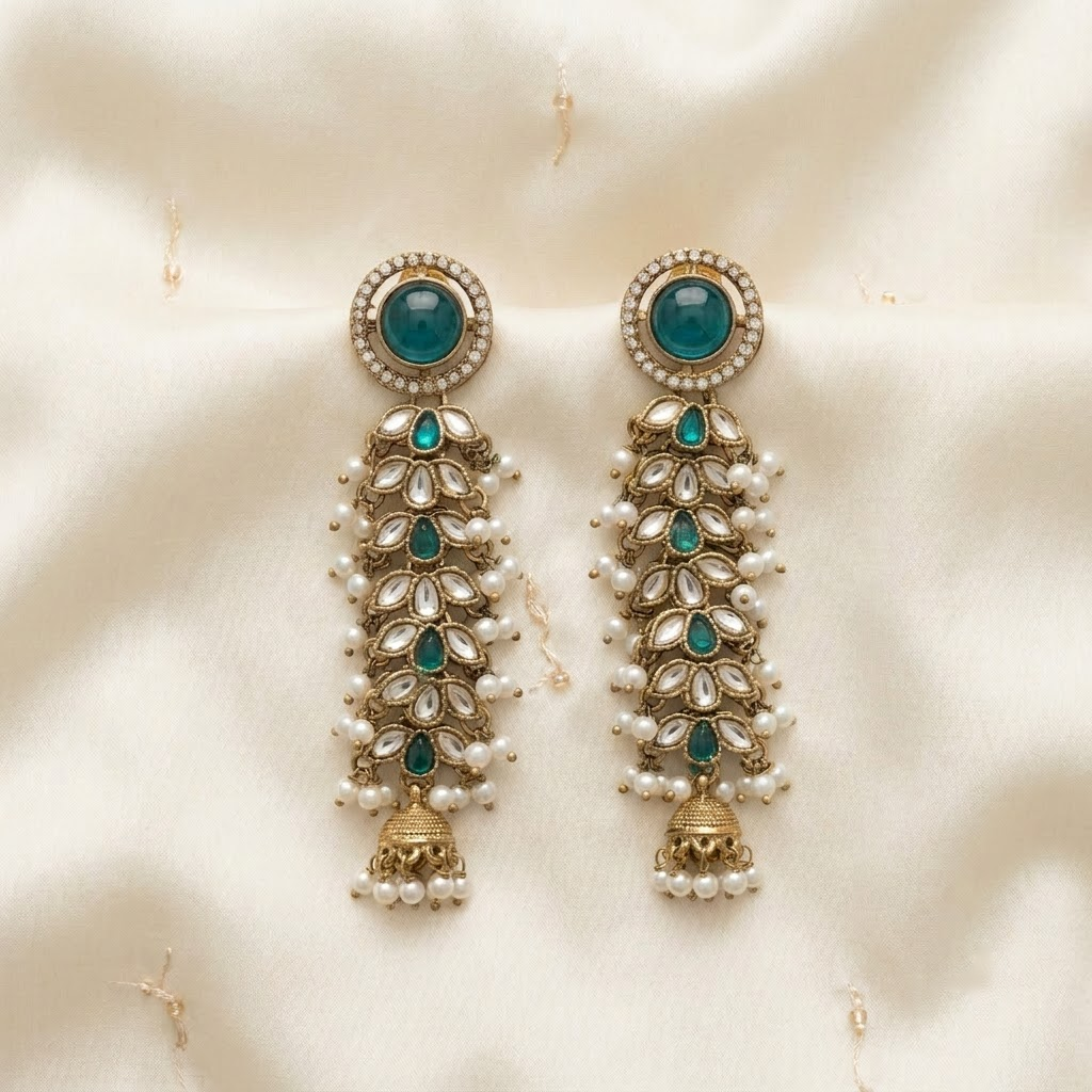 Regal Kundan & Pearl Long Earrings