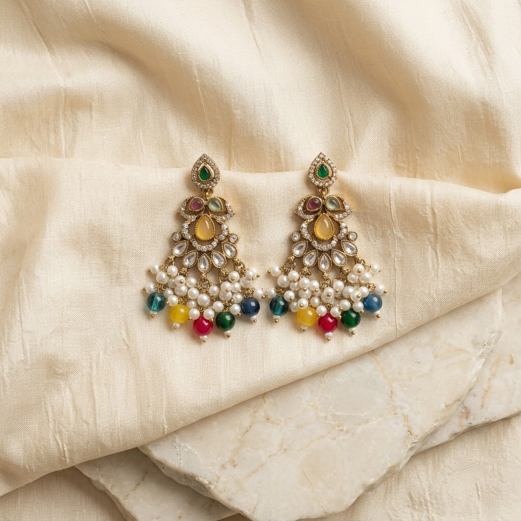 Golden Pink Quartz & Pearl Cluster Drop Earrings | Lady Zone