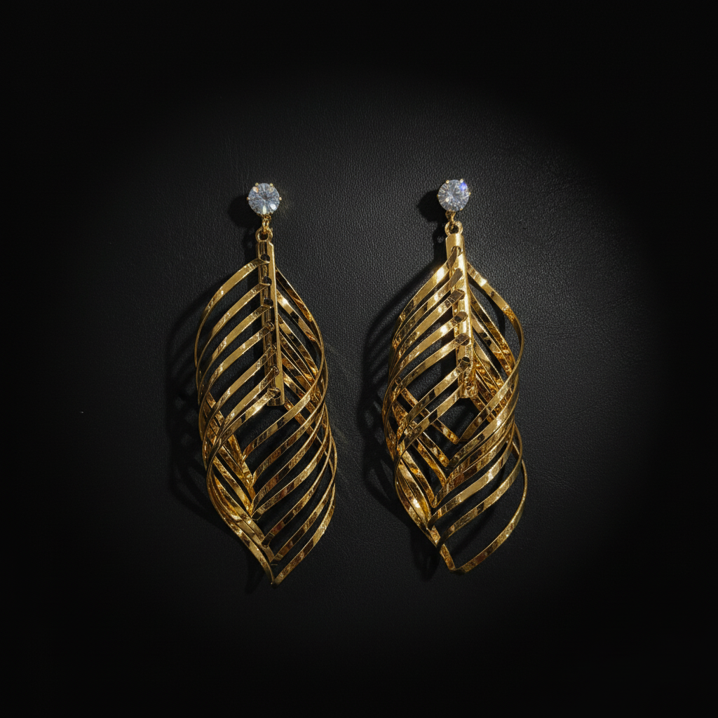 Golden Spiral Leaf Western Statement Earrings