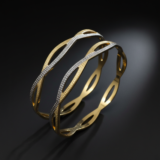 Wave Cut Dual Tone CNC Bangles for Women
