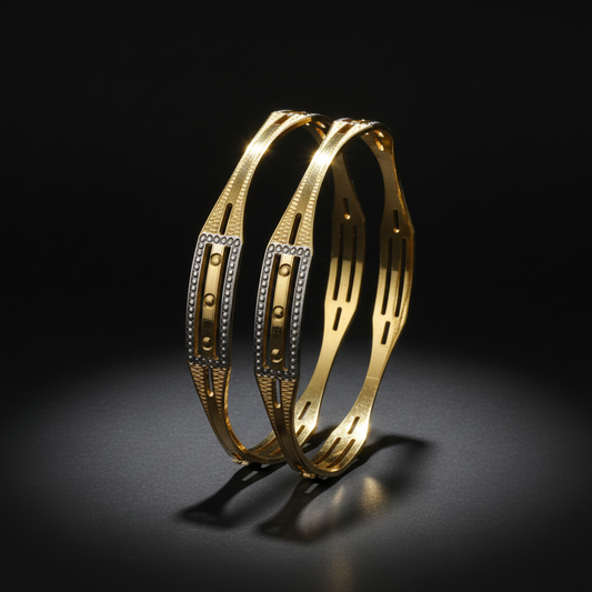 Dual Tone Rectangle Design CNC Bangles for Women