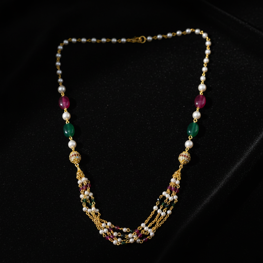 Traditional Multi-Color Pearl & Stone Layered Mala Necklace for Women