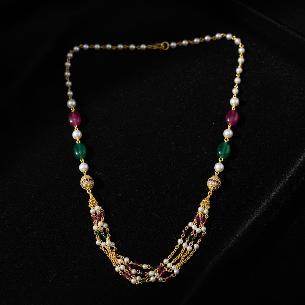 Traditional Multi-Color Pearl & Stone Layered Mala Necklace for Women