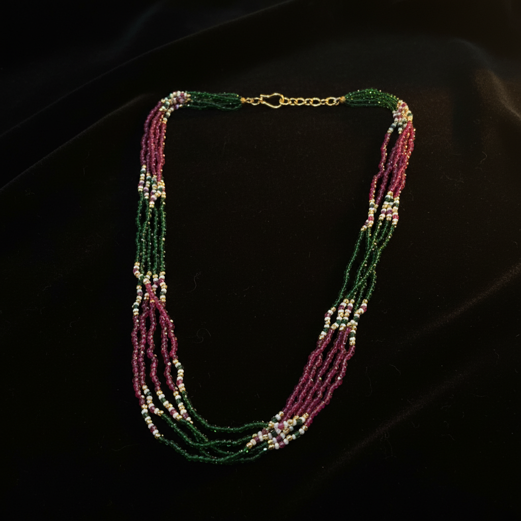 Traditional Multi-Color Layered Beaded Mala Necklace for Women